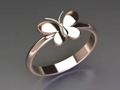 Light Gold Butterfly Jewelry Ring Diamond 3D model