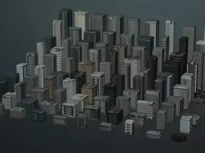 100 Low poly Scifi Cyberpunk Buildings Low-poly 3D model