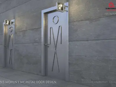    DOOR   WOMEN  and MEN  WC METAL DOOR DESIGN Low-poly 3D model
