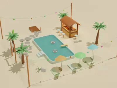 Summer Pool Pack Low-poly 3D model