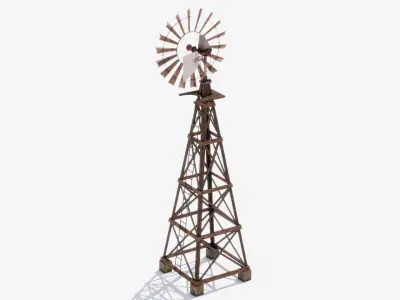 Wooden Western Farm s Windmill Low-poly 3D model