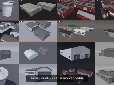 Lowpoly industrial buildings bundle 3D Model Pack
