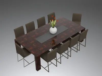 Dining table with 10 seats architectural furniture for house Low-poly 3D model