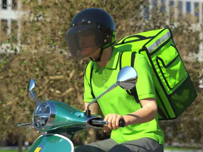  Delivery Man Riding Scooter 