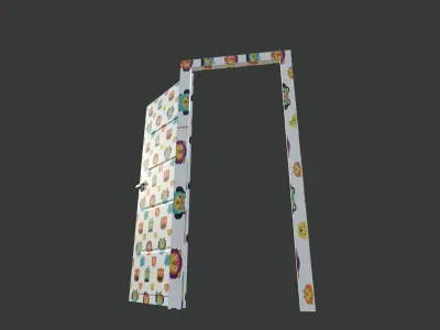 Children Cartoon Pattern Door With Metalic Handle 3D model