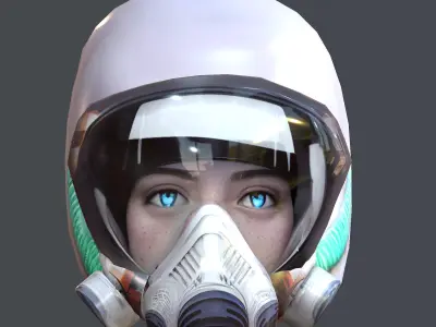 Gas mask helmet scifi character game space Low-poly 3D model
