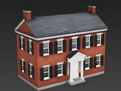 Traditional American Colonial Revival House 3D Model Low-poly 3D model