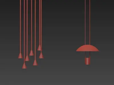 Pendant set of brass lights 3D model