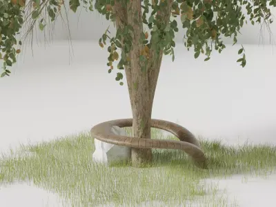Modern Organic Urban Furniture Tree Bench  Low-poly 3D model