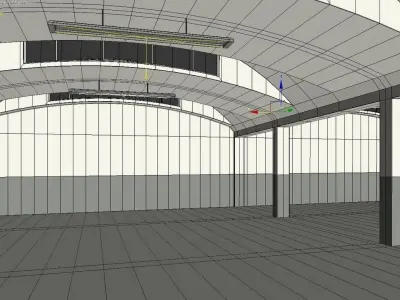 Warehouse long hallway with arches and lights Low-poly 3D model