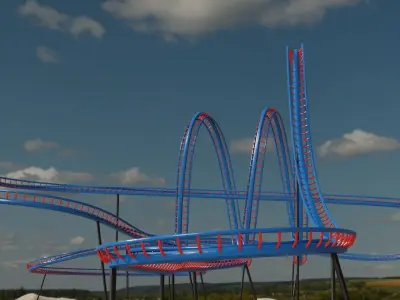 Rollercoaster roller coaster at amusement park Low-poly 3D model