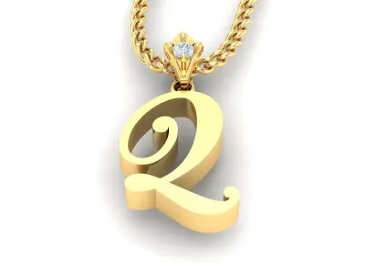 Light Gold Fancy Font Pendant Q 3D print model