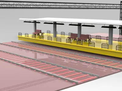 A railway station lowply industrial CAD Low-poly 3D model