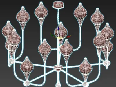 FLAME gold chandelier with glass shades 3D model