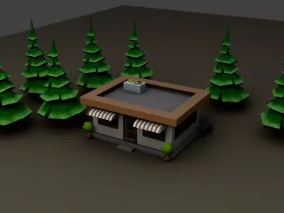 Low poly model of a diner Low-poly 3D model