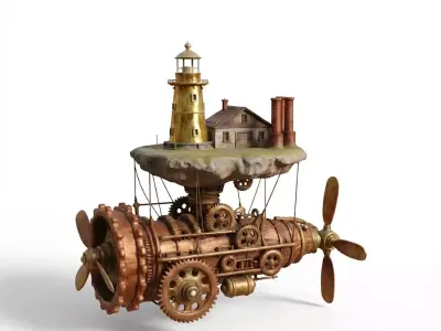 Aether-Light Sentinel- Steampunk Floating Outpost 3D Model Low-poly 3D model