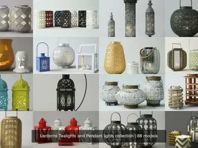Lanterns Tealights and Pendant lights collection 3D Model Pack