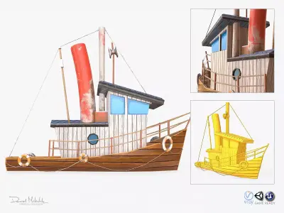 Cartoon Mini Boat 2 Low-poly 3D model