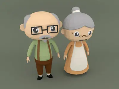 Low Poly Cartoon character  Old Low-poly 3D model