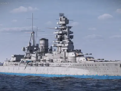 Weathered Naval Warship with Corrosion and Paint Damage Grey Used Rigged for Cinema 4D 3D model