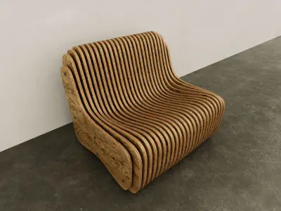Chair 3d Model wooden with slats 3D model