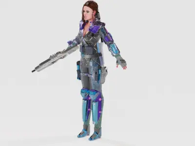 Sci-Fi Cyberpunk Action Girl Adrestia - Rigged Low-poly 3D model