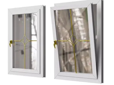 Modern PVC Window with Decorative Glass  3D model
