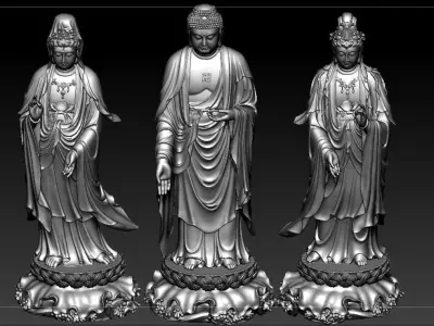 Western Three Saint Buddhas 3D print model