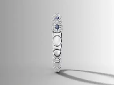 Stretchable Blue Sapphire and Diamond Bangle in White Gold 3D print model