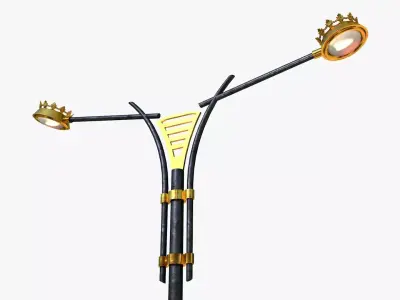 Cast iron modern street light lamp with 2 luminaries 3D model