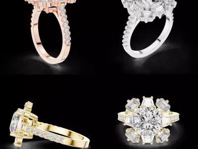 Luxury Halo Cluster Engagement Ring CAD Model STL 3D File 3D print model