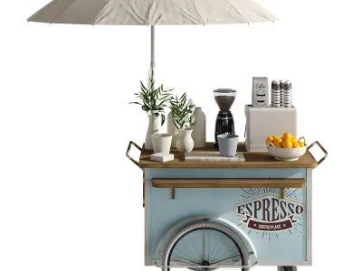 Coffee cart blue set 02 3D model