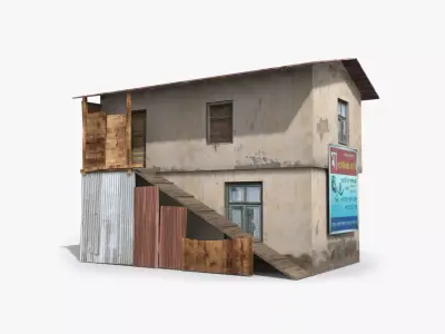 Slum c wooden house with roof Low-poly 3D model