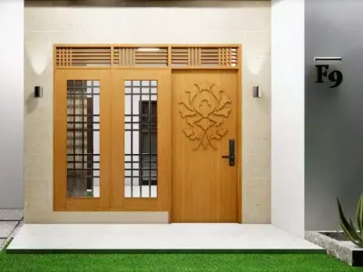 Door with  window with louvers for Asian Free 3D model