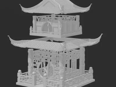 China Two Storey Dragon Palvilion 3D print model