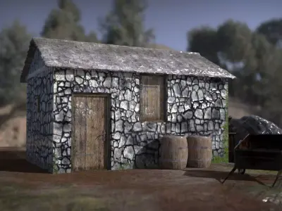 Old Water Mill Low-poly 3D model
