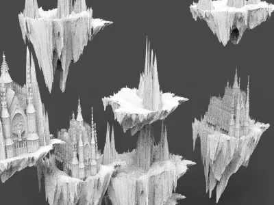 Floating Drake Gothic Cathedral Tall 6 models  3D model