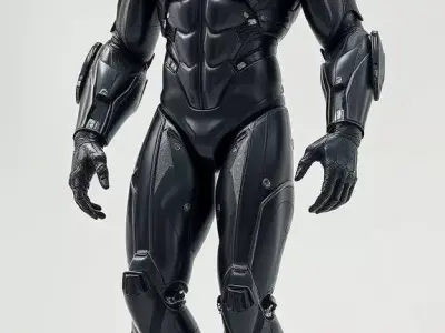Futuristic Black Tactical Exosuit Modular Armor and Helmet Low-poly 3D model