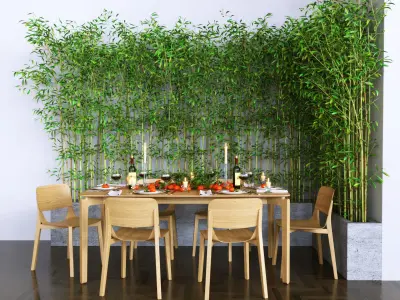 table setting with tangerines in bamboo 3D model