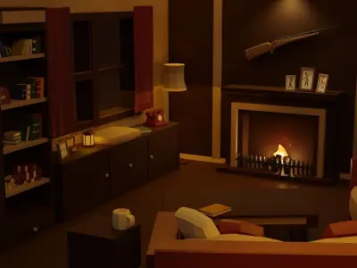Cozy and Vintage Living Room Low-poly 3D model
