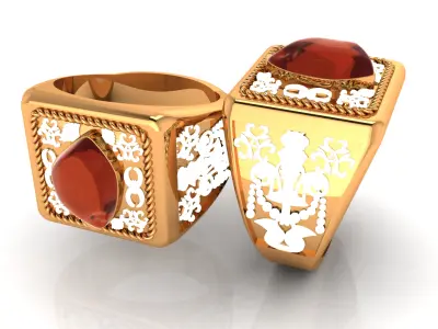 G1010 Artisan Gold Irregular Opal Signet Ring UK-X 3D print model