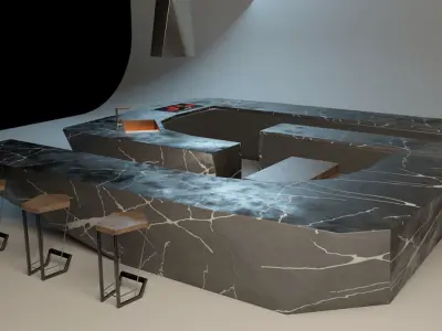 S shape modern kitchen 3D model