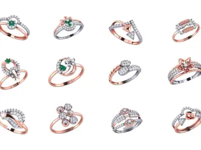 80 Casual solitaire rings bulk collection 3d model 3D print model