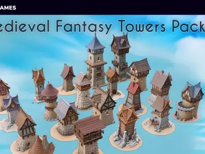 Medieval Fantasy Towers Pack 20 AI Pieces 3D model