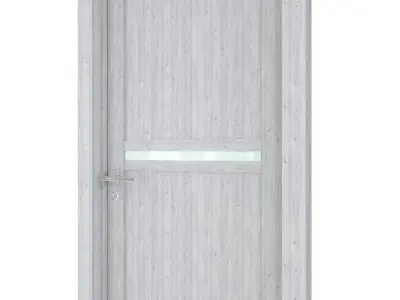 Door-061 wooden door with glass panel 3D model
