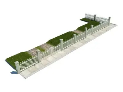 Outside White Gate With A Fance 3D model