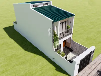 Two-story house  Low-poly 3D model