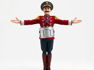 Marching Band Drummer Character Rigged and Animated Low-poly 3D model