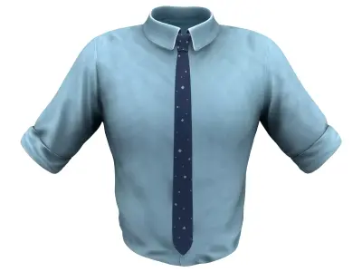 Men Rolled Up Sleeves Tucked In Formal Blue Shirt With Tie Low-poly 3D model