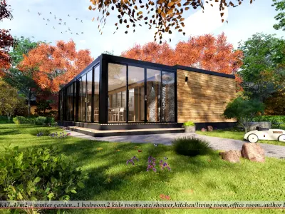 modern mobile home tiny house vacation house on 47m2 Low-poly 3D model